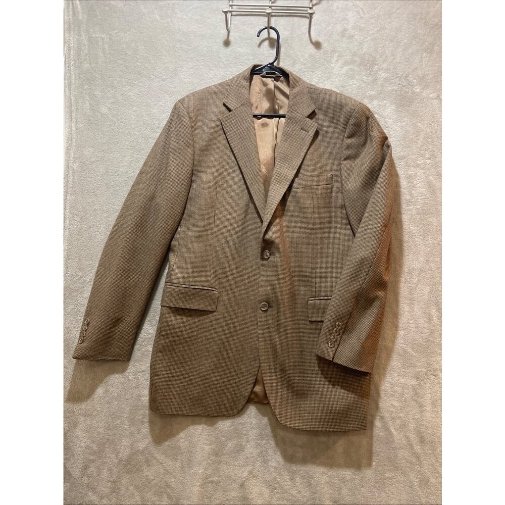 Joseph & Feiss‎ Mens Brown Houndstooth Wool Suit Jacket Blazer 41L